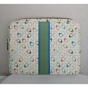 Coach Chelsea Signature Heritage Stripe Laptop Case Sleeve Bag Green Multicolor